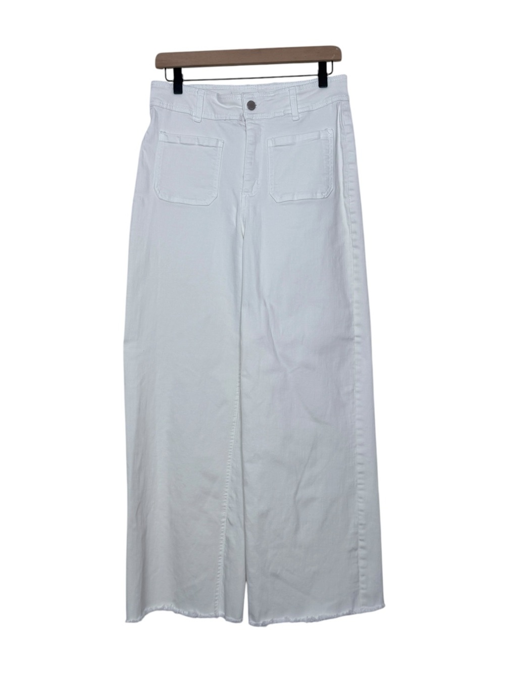 OAT New York High Waist Wide Leg Jeans Raw Hem Patch Pockets Stretch Size 29/8